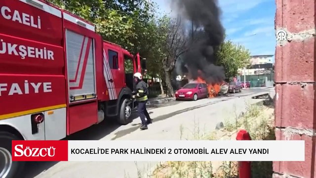 Kocaeli'de park halindeki 2 otomobil alev alev yandı