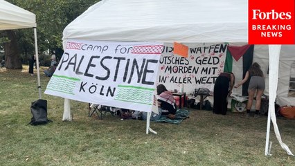 People Establish Encampment In Cologne, Germany, Protest Against Arms Deals To Israel