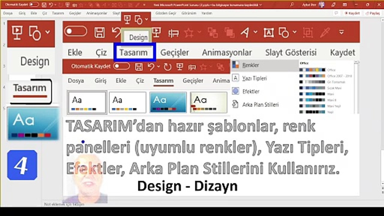3.Ders Design Tasarım Hazır Şablonlar Renk Yazı Tipi Arka Plan Değiştirme