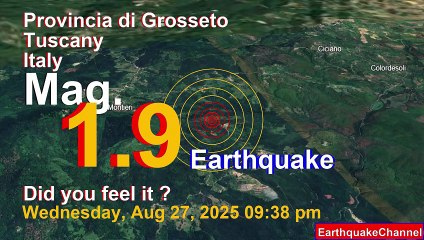 Provincia di Grosseto, 32 km Southwest of Siena, Italy Earthquake today now