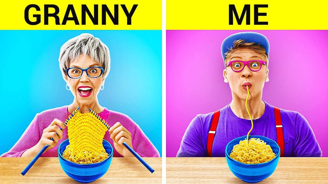 Granny And Me! Funny Parenting Hacks || Grandma Crafts! Funny Cooking Challenge By 123 Go! Trends