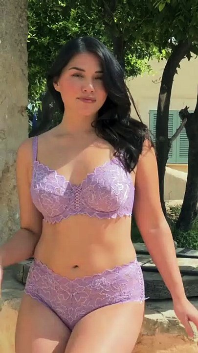 Hot Young Women Posing for Lingerie Shoot in Purple Bra and Panty