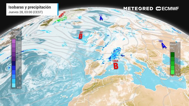 Precipitaciones y tormentas previstas en zonas de Europa