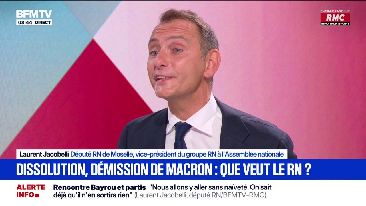 Laurent Jacobelli (RN) assure que Jordan Badella dira "non" si  Emmanuel Macron lui propose de devenir Premier ministre à l'issue du vote de confiance "avant des élections législatives"