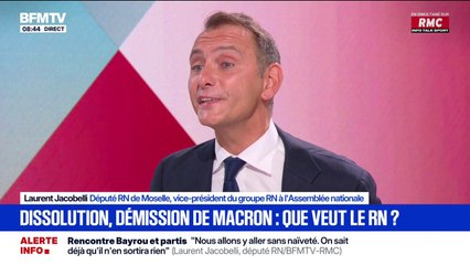 Laurent Jacobelli (RN) assure que Jordan Badella dira "non" si  Emmanuel Macron lui propose de devenir Premier ministre à l'issue du vote de confiance "avant des élections législatives"