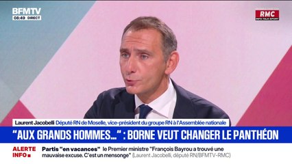 "Des âneries": Laurent Jacobelli réagit à la volonté d'Élisabeth Borne de changer la devise du Panthéon pour "reconnaître pleinement la place des femmes" dans l'Histoire