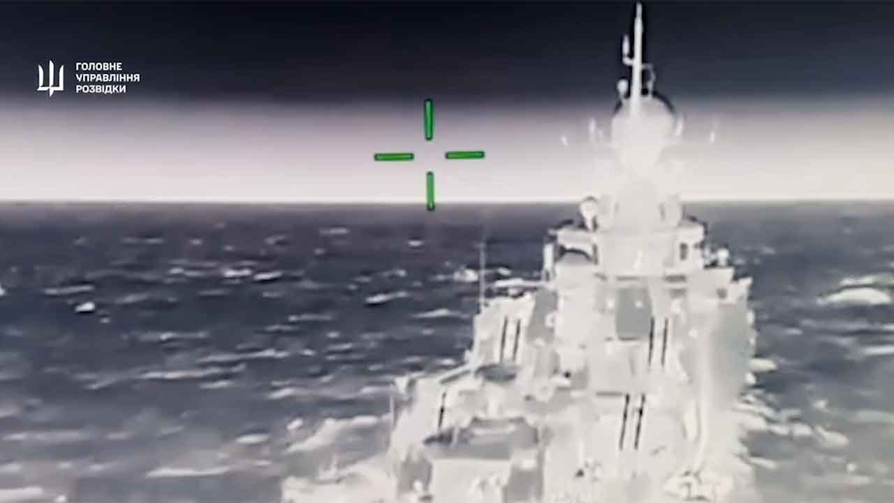 Video shows Ukrainian attack on Russian Kalibr missile ship in the Azov Sea