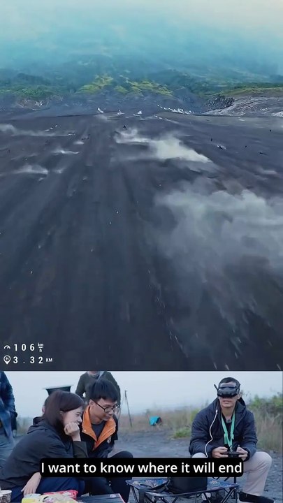 Volcanic rock falling in full speed_ amazing drone video