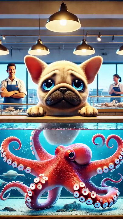 Dog Buys an Octopus... Tries to Pay the OCTOPUS ! 😂🐙#FrenchBulldog #FunnyAnimals #octopus
