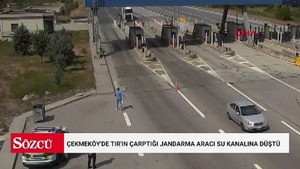Çekmeköy'de TIR'ın çarptığı jandarma aracı su kanalına düştü