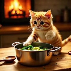 a little kitten making vegetables.