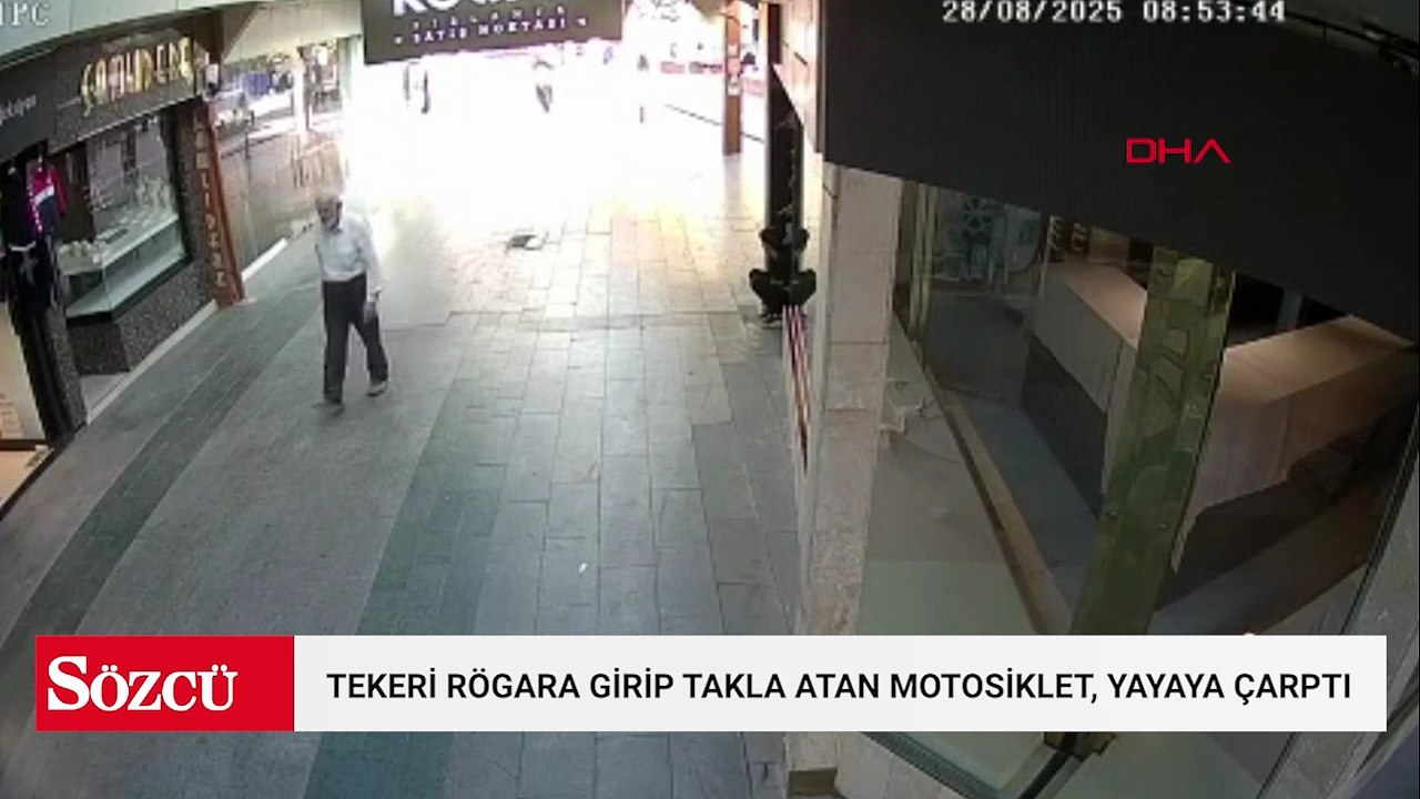 Ön tekeri rögara girip takla atan motosiklet, yayaya çarptı