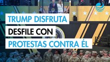 Donald Trump disfruta desfile militar, mientras cientos de miles se manifiestan en su contra
