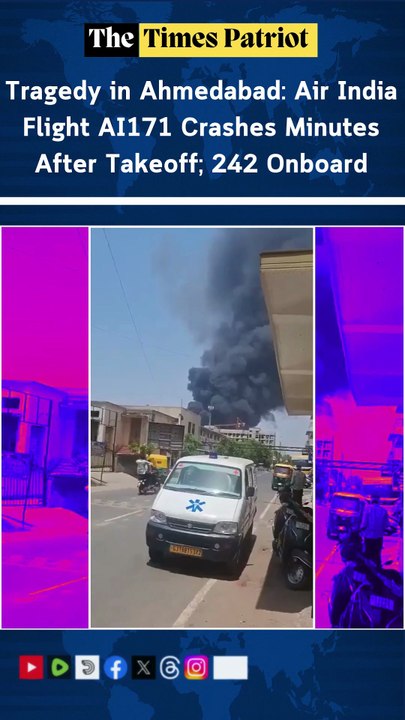 Tragedy in Ahmedabad: Air India Flight AI171 Crashes Minutes After Takeoff; 242 OnboardBREAKING: Tragedy strikes as Air India flight AI171 (Boeing 787) from Ahmedabad to London crashes near Meghaninagar minutes after takeoff.  The jet, carrying 242 people