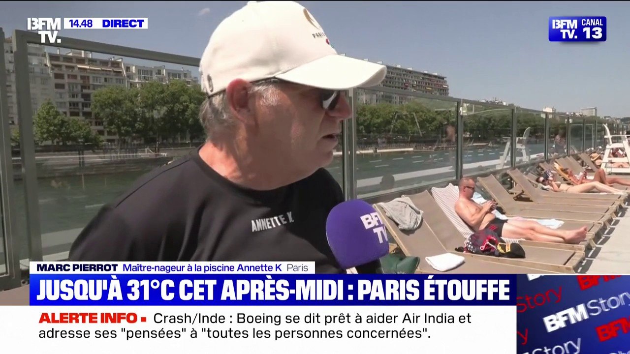 Pic de chaleur à Paris: "On a énormément de monde", assure ce maître-nageur à la piscine Annette K