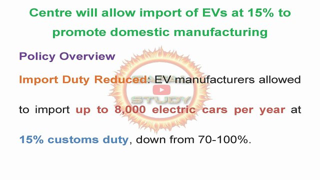 Science and Technology Events - Centre Allows Import of EVs at 15 percent to promote Domestic Manufacturing - Governance Policy related to Environment and Global Warming
