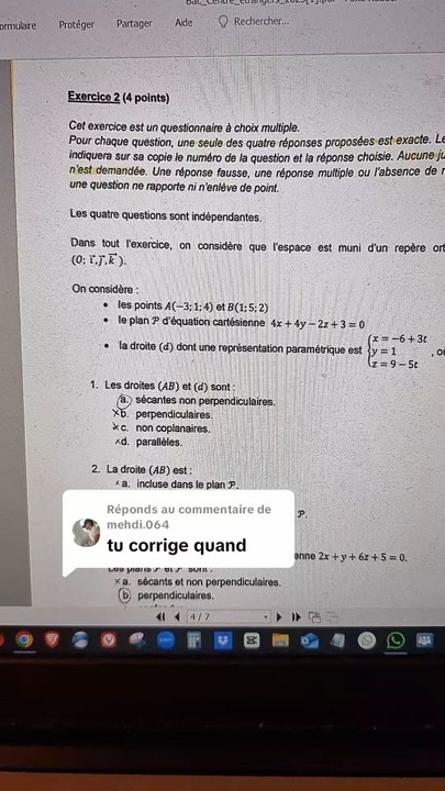 Correction du Sujet Bac de Maths Centres Étrangers Jour 1 2025 tombé le 12/06/25#bac #bac2025 #corrige #correction #geometrie #produitscalaire  #droite #plans