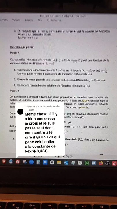Correction Exercice 4Sujet Bac Maths Centres Étrangers Jour 1 2025 - Équations différentielles 🦺