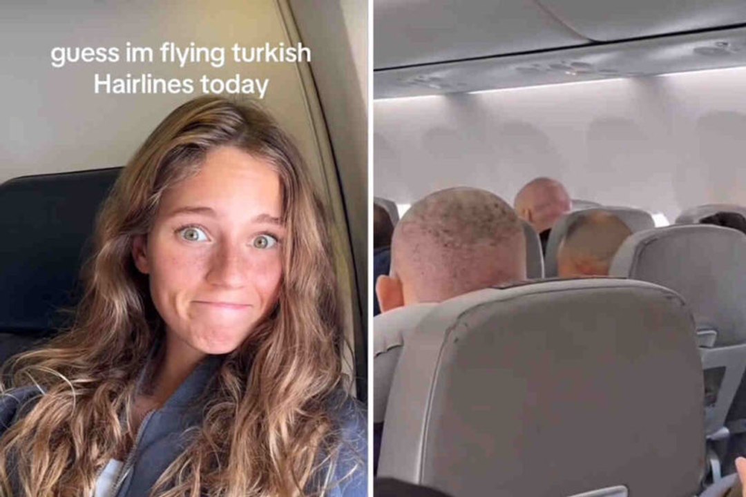 Video: Passagierin schockiert, nachdem sie mehrere Männer mit Haartransplantationen aus der Türkei zurückkehren sieht