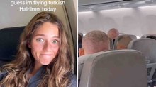 Video: Passagierin schockiert, nachdem sie mehrere Männer mit Haartransplantationen aus der Türkei zurückkehren sieht