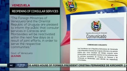 Venezuela and Uruguay confirmed the reopening of their consular services on both countries