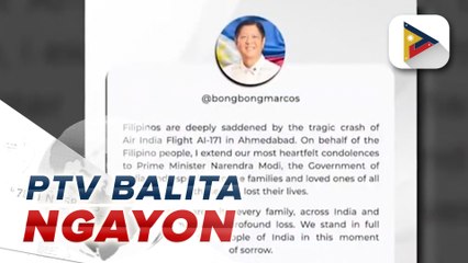 PBBM, nagpahayag ng pakikiramay sa mga pasaherong nasawi sa pagbagsak ng eroplano sa India
