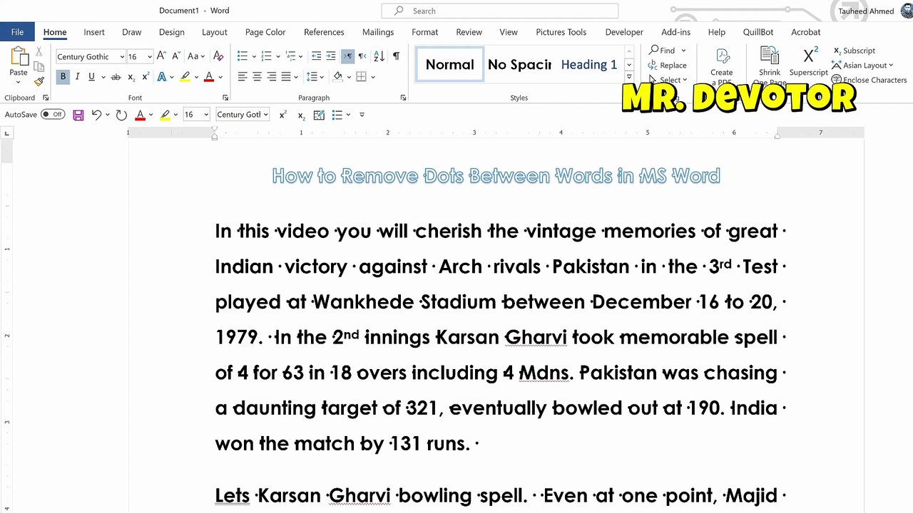 How to Remove Dots Between Words in MS Word