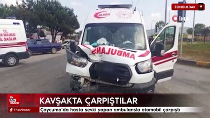 Çaycuma'da hasta sevki yapan ambulansla otomobil çarpıştı
