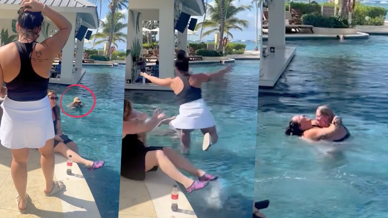 Bride-To-Be Jumps Into Pool When Bestie She Thought Couldn't Make Destination Wedding Surprises Her | Happily TV