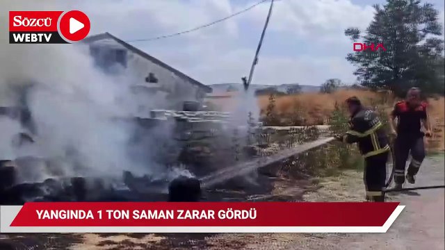 Yangında 1 ton saman zarar gördü