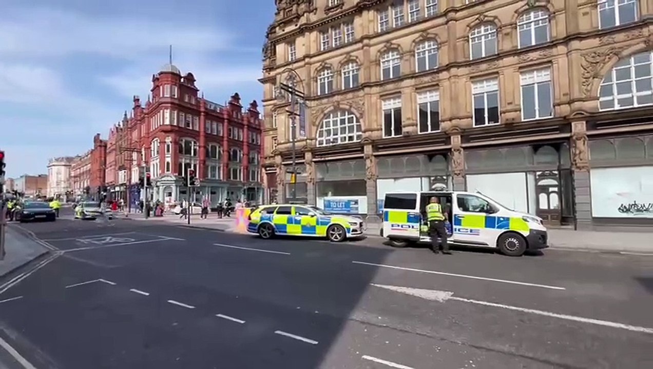 Police cordon in place outside Kirkgate Market in Leeds city centre after car crashes with pedestrian