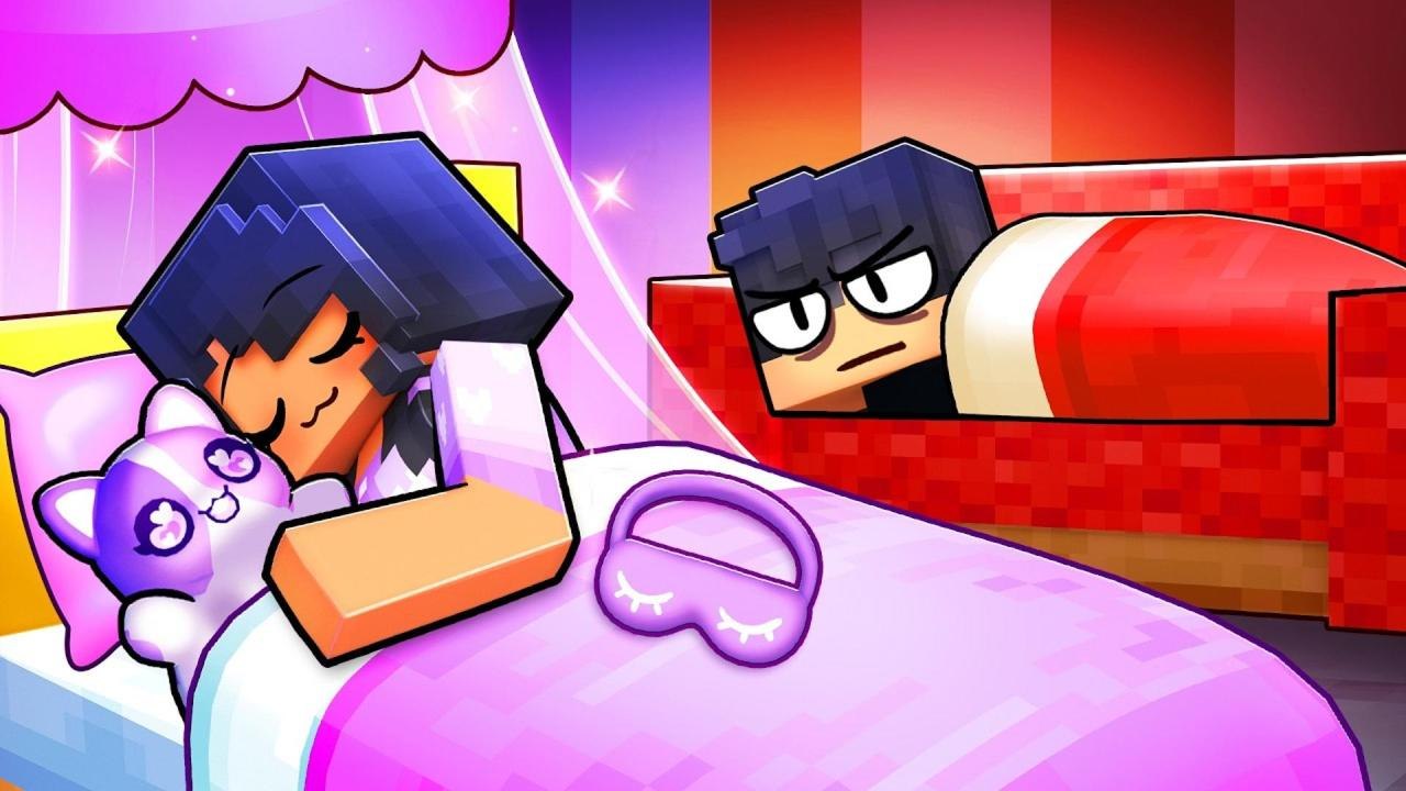 Aphmau & Aaron SLEEPOVER in Minecraft! Part 1
