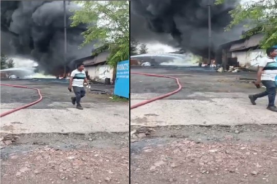 Raipur News: डामर फैक्ट्री में लगी भीषण आग, 5KM दूर तक दिखा काला धुआं, देखें VIDEO
