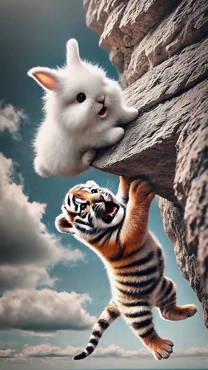 Cute rabbit saves poor little tiger cub 🐰 #RabbitRescue #CuteAnimals #AnimalRescue