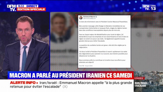 Conflit Israël-Iran: Emmanuel Macron a parlé avec le président iranien Massoud Pezeshkian