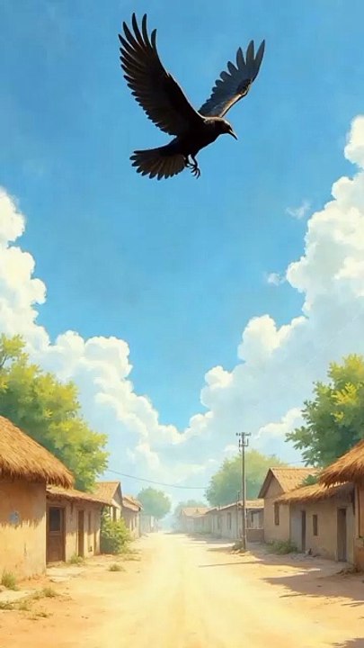 Thirsty crow came to a village in search of water and drank water with his hard work#shortvideo#ai