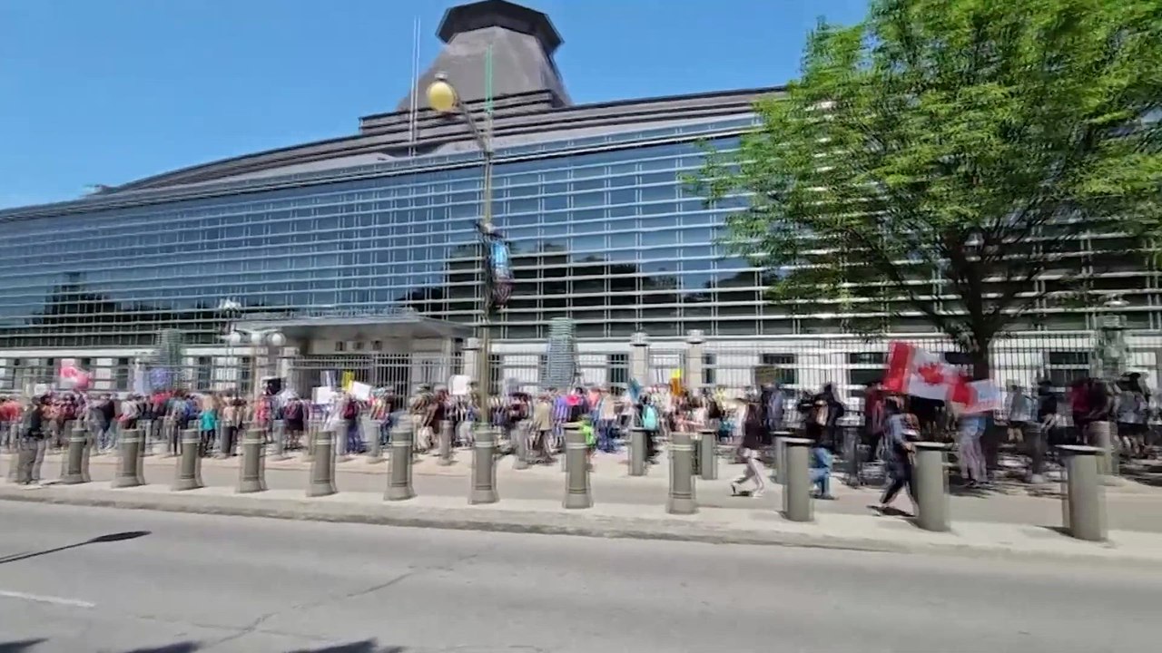 Protesters rally against Trump outside the U.S. embassy in Canada