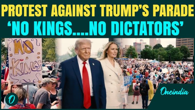 Trump's Birthday Parade Protest: Protesters Rally With Flags & Signs Against ‘Billionaire Rule’