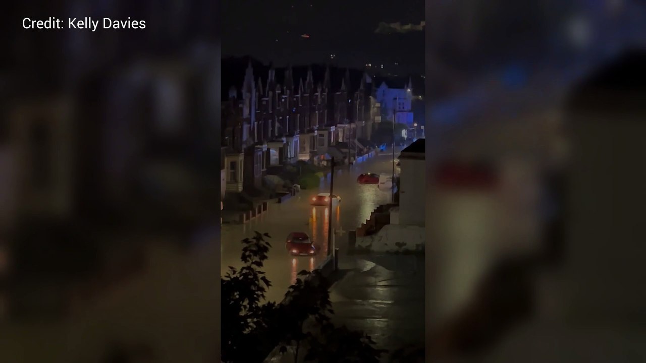 Flooding in Folkestone Road, Dover, after huge storm