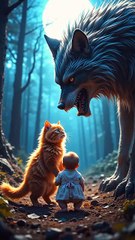 Fluffy Cat vs Angry Wolf! 🐱🐺 #funny #animated