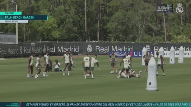 Courtois y Mbappé acaban por los suelos en el entrenamiento del Real Madrid en Palm Beach