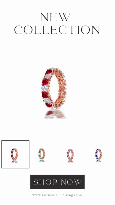 214 custom made stackable alternating heart sapphire and diamond eternity band ring