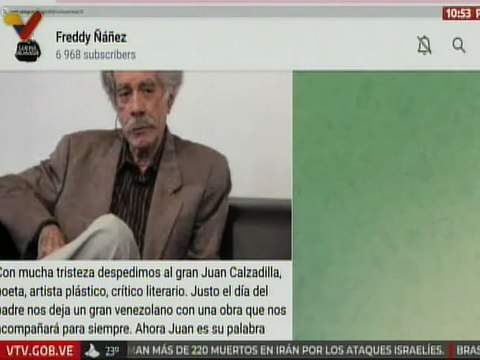 Min. Freddy Ñáñez lamenta la triste despedida del gran poeta y artista plástico Juan Calzadilla