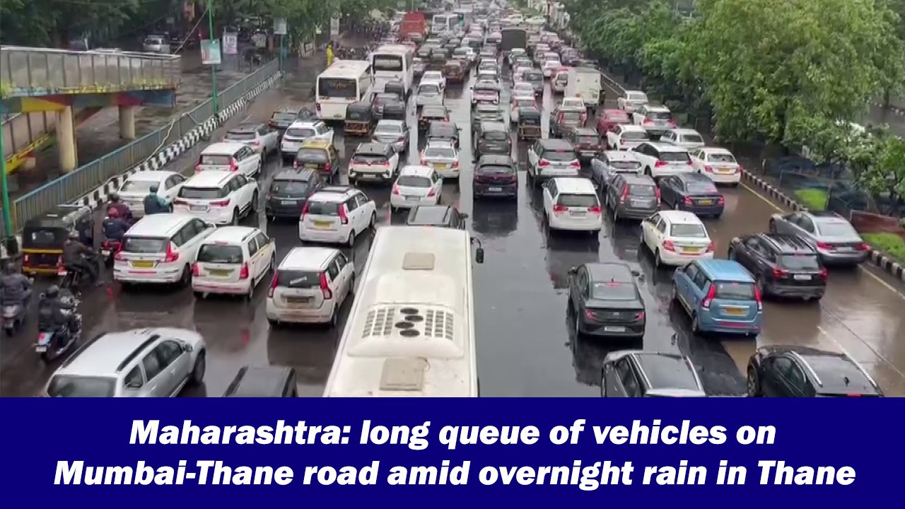 Maharashtra: long queue of vehicles on Mumbai-Thane road amid overnight rain in Thane