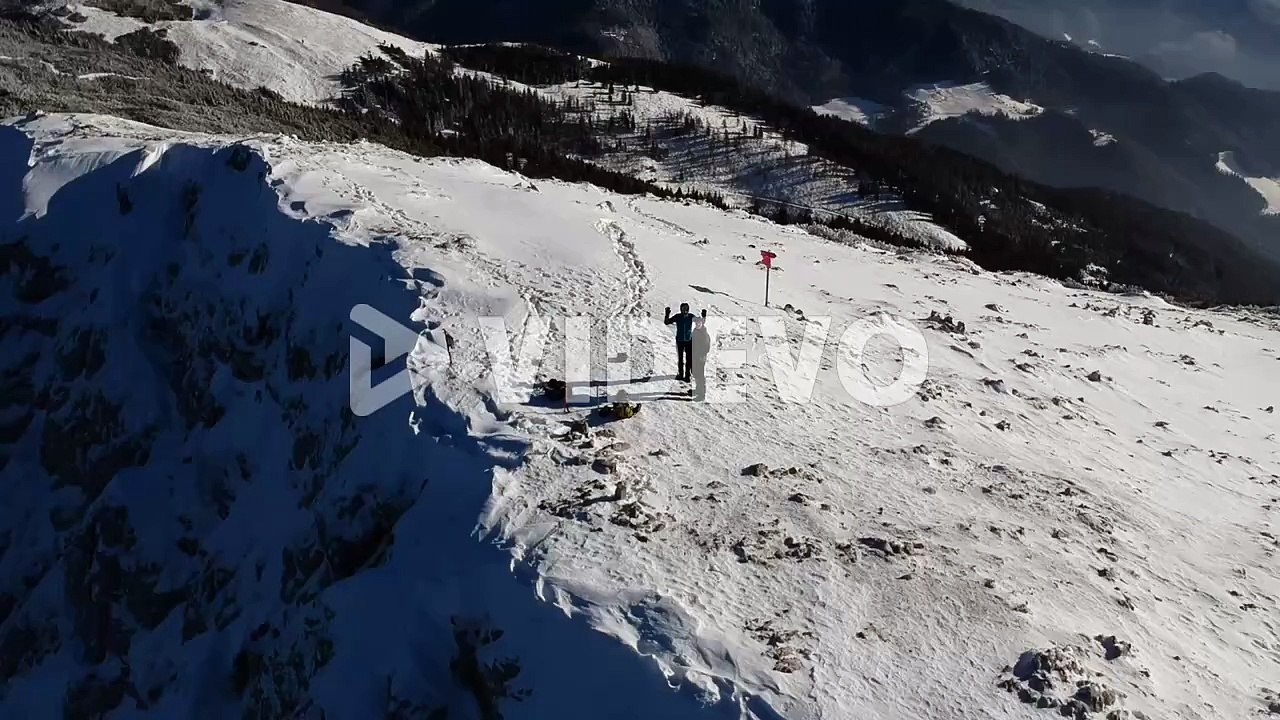 Flying drone above slovenian mountains