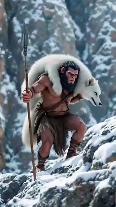 Wildman saved a wolf from snowy hils 🏔 || Intellitoon || Ai video || Animation || viral topic
