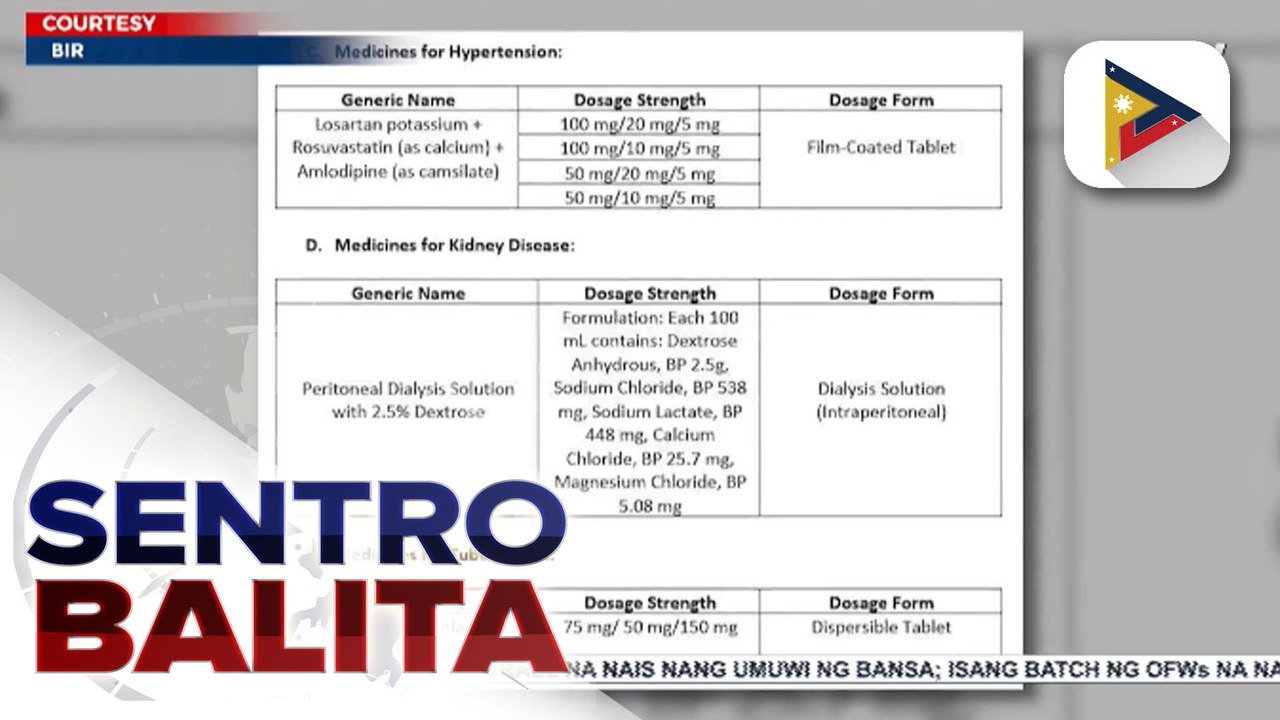 9 pang gamot, exempted na sa value-added tax ayon sa BIR