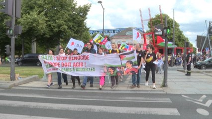 La comédienne Corinne Masiero participe à une marche citoyenne Paris-Bruxelles pour Gaza