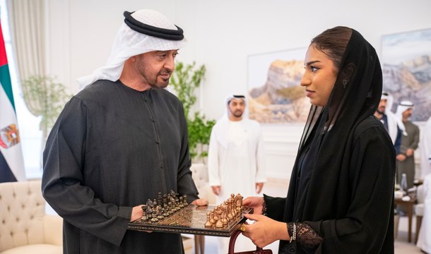 UAE President receives UAE National Chess Grandmaster Rouda Al Serkal