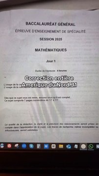Corrigé complet du sujet Amérique du nord jour 1.#bac #bac2025 #corrige #correction #terminale #spemaths